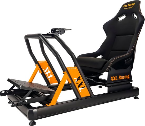 SnelShoppen - Racing Simulator Gaming Chair - Verstelbare Ergonomische Racestoel - Zwart met Oranje Accenten - Stalen Frame - Voor Thuisgebruik