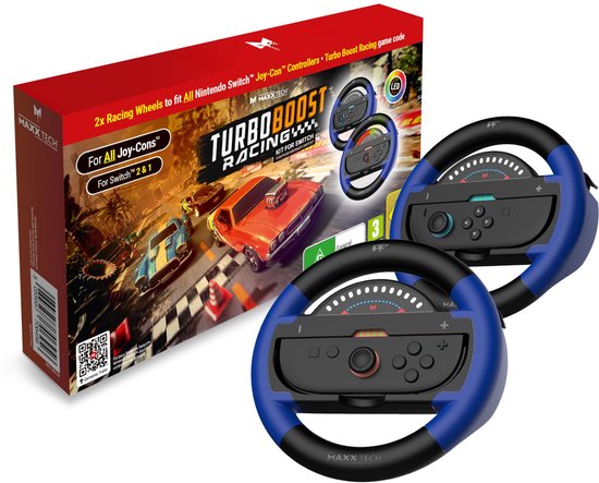SnelShoppen - Turbo Boost Racing Kit voor Switch 2 & 1 - Inclusief Downloadbare Code, 2 Turbo LED Racing Wheels, Perfect voor Gamers en Racefans