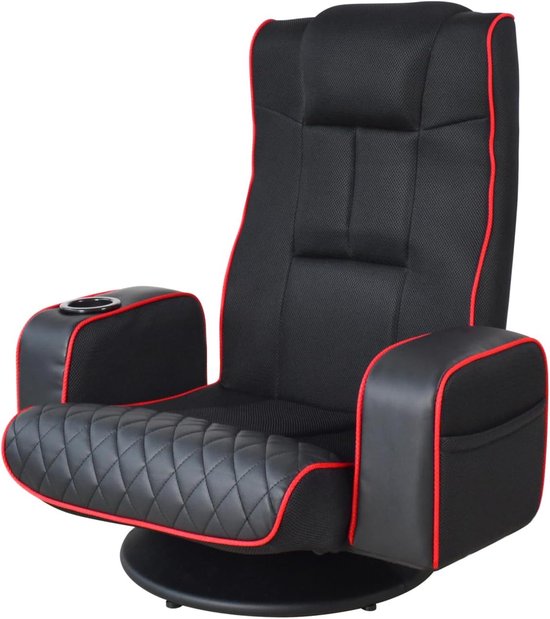 SnelShoppen - VDD Gaming Gamestoel - Verstelbare Vloerstoel met Draaivoet - Zwart/Rood - Ergonomische Gamingstoel voor Comfortabel Spelen - Ideaal voo