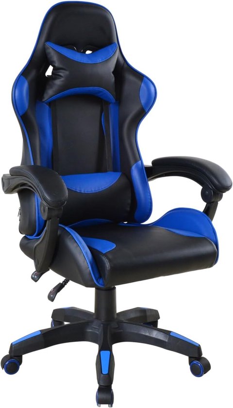 SnelShoppen - VDD Gaming Stoel - Ergonomische Bureaustoel met Kussen - Zwart/Blauw - Perfect voor Thuiswerken, Gaming en Kantoor