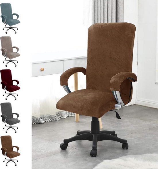 SnelShoppen - Velvet Office Chair Slipcover Armrest Chair Cover - Luxe Elastische Hoog Rug Gaming Stoel Covers - Bruin XL - Verstevigd, Krimpvrij en D