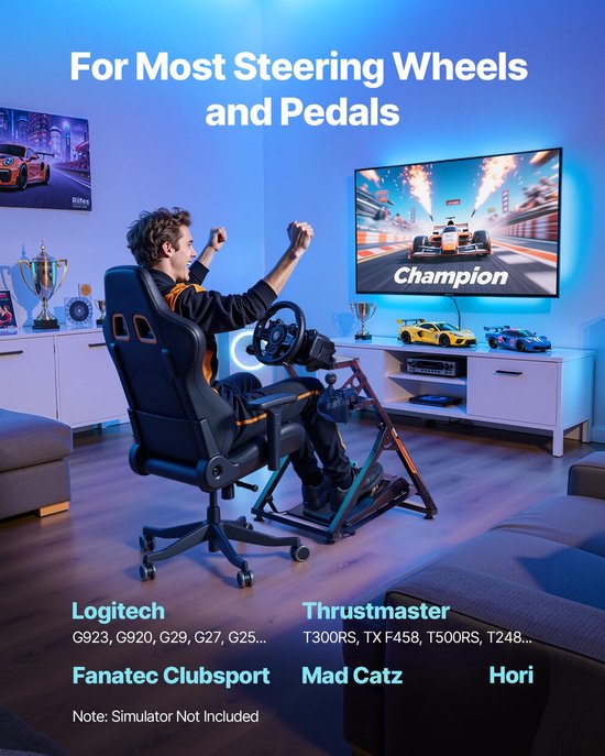 SnelShoppen - Verstelbare en Opvouwbare Stuurstandaard voor Racing Simulator G923 G920 G29 G27 Thrustmaster T300RS TX F458 T500RS T3PA-PRO - Compact e