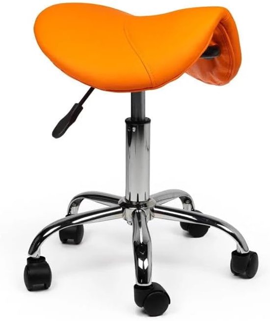 SnelShoppen - Verstelbare Zithoogte Stoel Laag (40-58cm) zonder Voetsteun, Kunstlederen Zadelzitting, Comfortabele Zithouding voor Thuis, Kantoor, Keu
