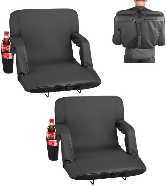 SnelShoppen - VEVOR Stadionstoel met Verstelbare Rugleuning, 6 Hoeken, 2,75 Inch Kussen, Brede Armleuningen, Inclusief Bekerhouder en Haakzak voor Pic