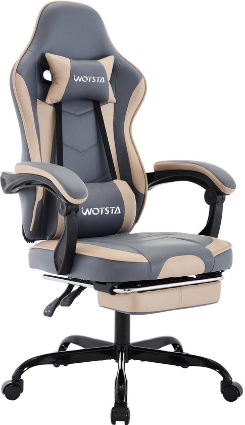 SnelShoppen - WOTSTA Gamingstoel Racing met Voetensteun, Ergonomische Bureaustoel met Lendenmassage, Rugleuning 135 Graden Kantelbaar, Comfortabel voo