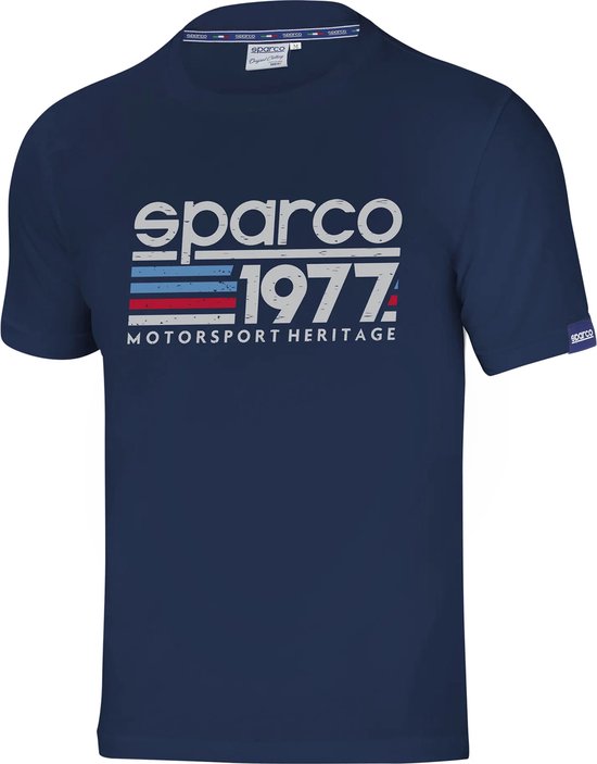 Sparco 1977 T-Shirt - Stijlvolle motorsportkleding met een vleugje geschiedenis - M - Blauw van Sparco