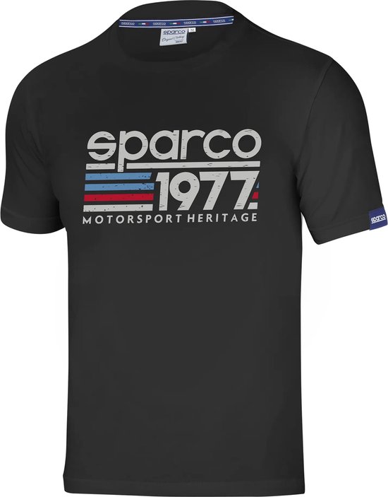 Sparco 1977 T-Shirt - Stijlvolle motorsportkleding met een vleugje geschiedenis - S - Zwart van Sparco