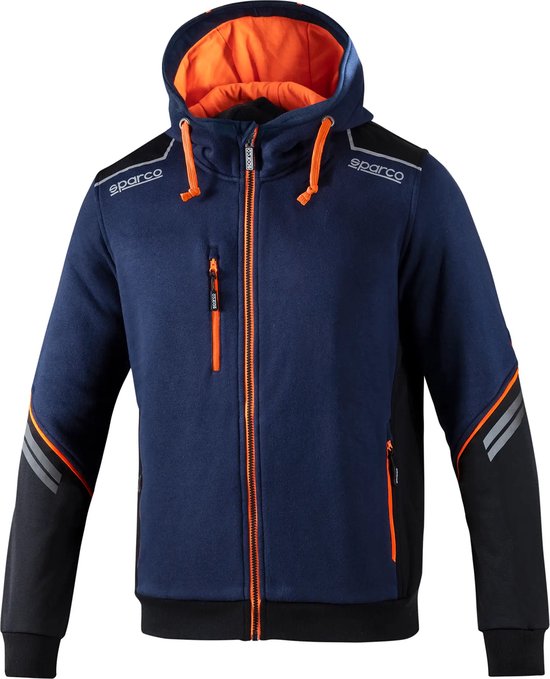Sparco Tech Hooded Full Zip Sweatshirt | blauw-oranje / 2xl | Vests | 02414BMAF5XXL van Sparco