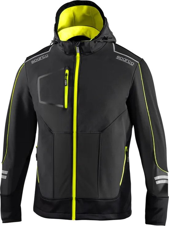 Sparco Tech Softshell - Waterdichte, reflecterende en versterkte jas met polar fleece voering - Maat L - Grijs/Geel van Sparco