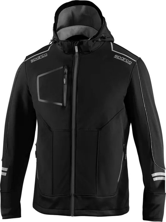 Sparco Tech Softshell - Waterdichte, reflecterende en versterkte jas met polar fleece voering - Maat XL - Zwart/Grijs van Sparco