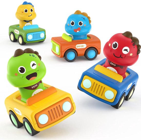 Speelgoed auto - Vanaf 1 jaar jongens en meisjes - 4 stuks auto speelgoed baby dierenraceauto - Press-and-go speelgoedvoertuigenset voor peuters 10-12-18 maanden - cadeau voor kinderen van 1 2 3 jaar - dinosaurus speelgoed van Merkloos
