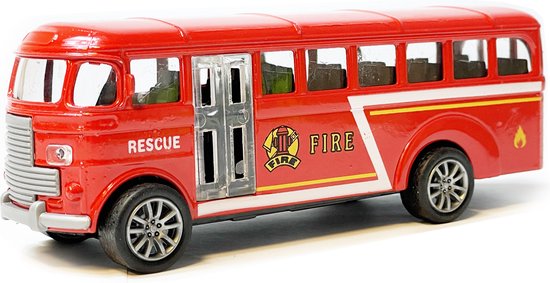 Speelgoed busje brandweerwagen - Brandweer bus - pull-back drive - Die Cast voertuig - 13.5CM van VDMshots