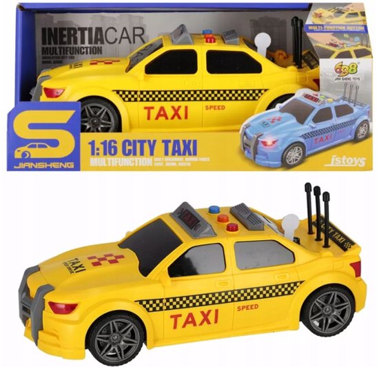Speelgoed Taxi met Licht & Geluid – City Taxi 1:16 - geel - incl. batterijen - frictiemotor van Toi-Toys.