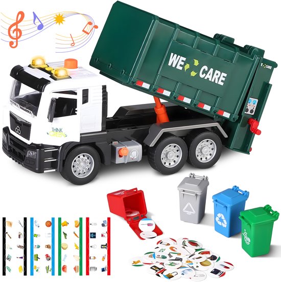 Speelgoed Truck Vuilniswagen - Met 4 Kleine Vuilnisbakken - Speelgoed Autos Jongens - Auto Speelgoed - Speelgoed 2 Jaar - Speelgoed 3 Jaar - Speelgoed 4 Jaar - Jongens Speelgoed van Merkloos