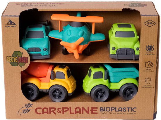 Speelgoedtopdeals - BIOplastic Auto en Vliegset 5-delig 3 - 10,5 cm - Duurzaam speelgoed van Dantoy