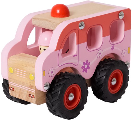 Speelgoedtopdeals - Houten Roze wagen - Speelgoedauto voor kinderen - Rubberen wielen van Speelgoedtopdeals