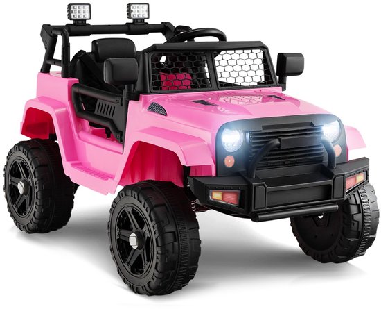 Speelgoedvoertuig | 12V Elektrische Kindervrachtwagen met Accu Elektrische Kinderauto met Afstandsbediening Verlichte Koplampen Muziek USB-Poort Roze van JOYD