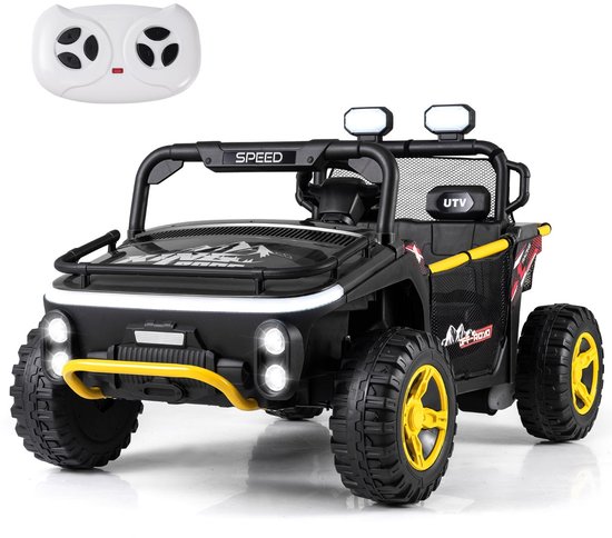 Speelgoedvoertuig | 24V Elektrische Auto voor Kinderen 2-zits Elektrische Auto met Claxon Muziek en Licht Kinderauto met Afstandsbediening-Zwart van Merkloos