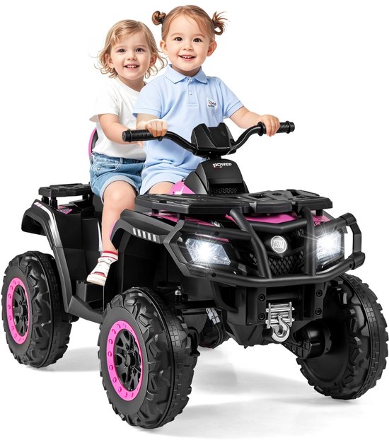 Speelgoedvoertuig | Kinder-ATV 24V 2-zits 4-wiel Quad Elektrisch Voertuig met 4 Motoren Zachte Start & Vering LED-lampen Muziek Kinderauto Roze van Merkloos