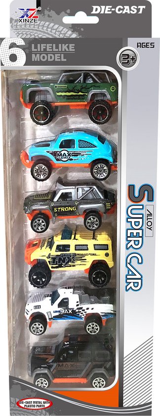 Speelset 6-delige metalen auto's versierd van Merkloos