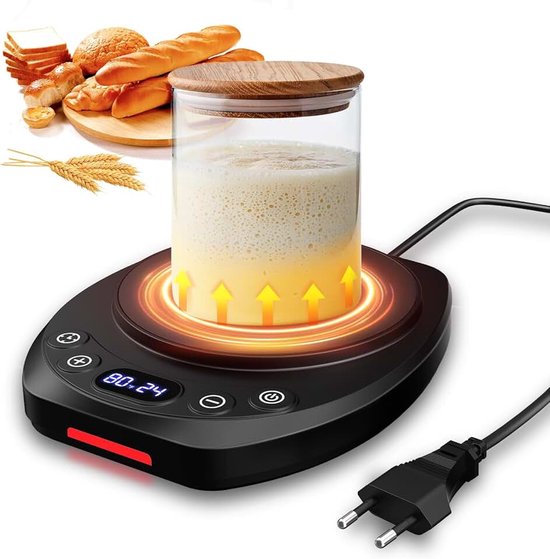 Starter Warmer - MQUPIN Zuurdesem Verwarmingsmat met Nauwkeurige Temperatuurregeling (21-49°C), 0-24H Timer Alert & Geheugenfunctie Zuurdesem Warmer, Verbeterd voor Thuisbrood Bakken, °F/°C
