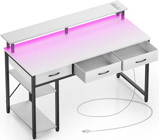 Stijlvol Gaming Bureau met USB-Aansluitingen en Verstelbare Planken - 120 x 51 x 88 cm Wit van Merkloos
