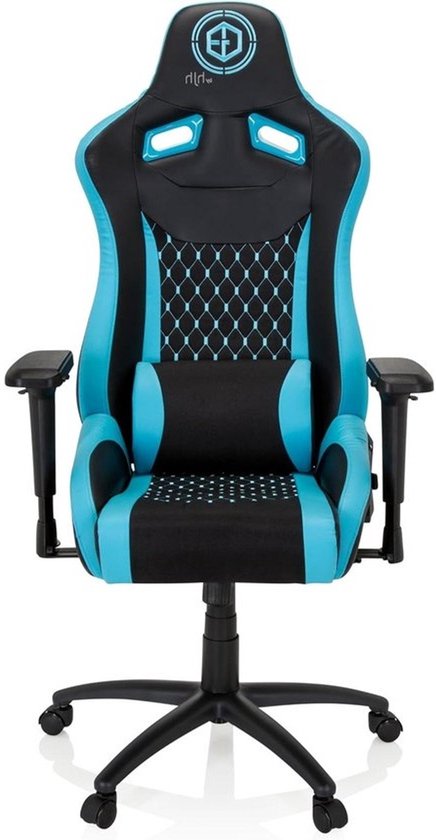 Stoel van stof en kunstleder - Ergonomische bureaustoel - Comfortabel zitten - 3D-verstelbare armleuningen - 147 cm hoog - Zwart turkoois