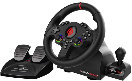 Subsonic Superdrive 220 RS-X Zwart USB Stuur + pedalen + versnellingspook Nintendo Switch, Nintendo Switch 2, PC, PlayStation 4, Xbox One, Xbox Series S, Xbox Series X van Merkloos