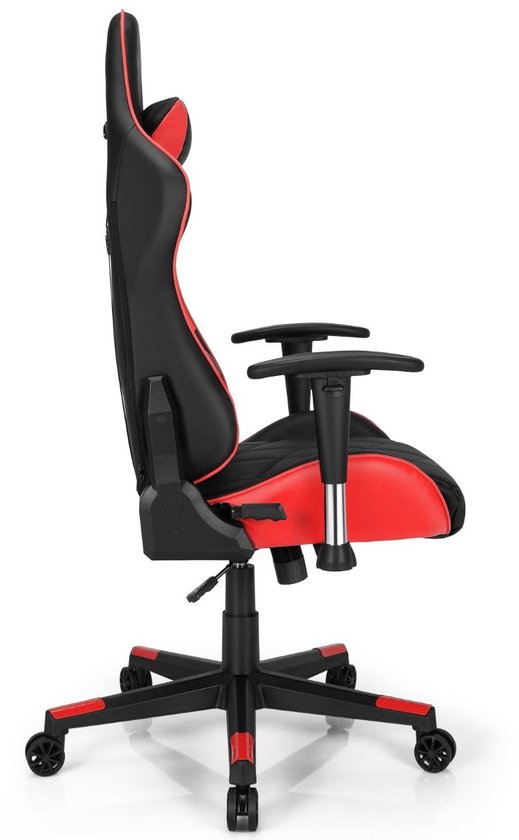 SureDeal® - Gamestoel - Draaibare Gaming Stoel - Hoofdsteun - Lendenkussen Instelbare Rugleuning - 71x73x125 cm - Rood & Zwart