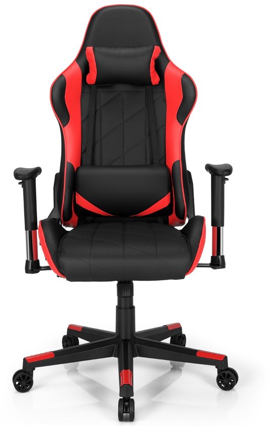 SureDeal® - Gamestoel - Draaibare Gaming Stoel - Hoofdsteun - Lendenkussen Instelbare Rugleuning - 71x73x125 cm - Rood & Zwart van suredeal