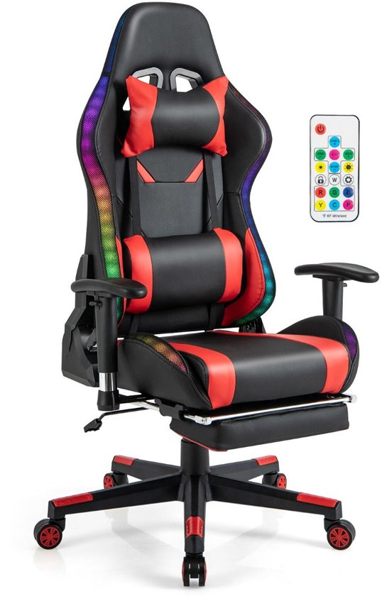SureDeal® - Gamestoel - Gamingstoel - RGB Ledlampen - Intrekbare Voetensteun Ergonomische - 70x70x121,5 cm - Rood