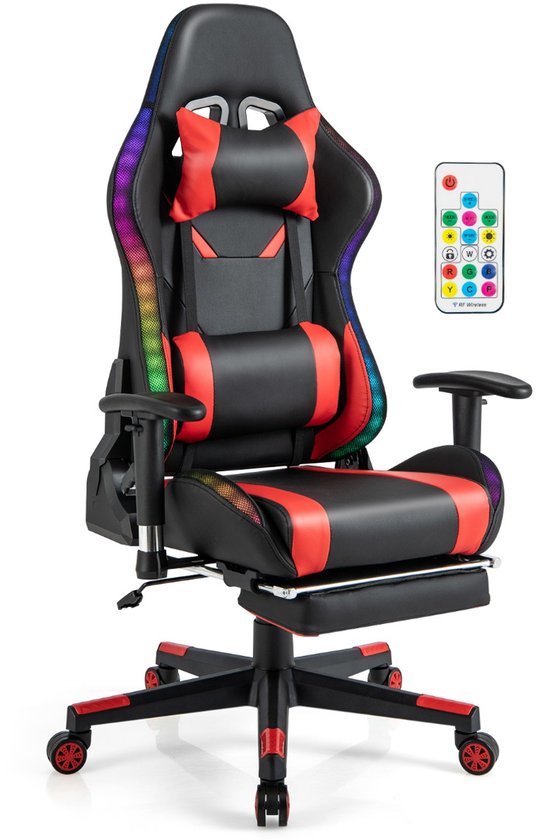 SureDeal® - Gamestoel - Gamingstoel - RGB Ledlampen - Intrekbare Voetensteun Ergonomische - 70x70x121,5 cm - Rood van suredeal
