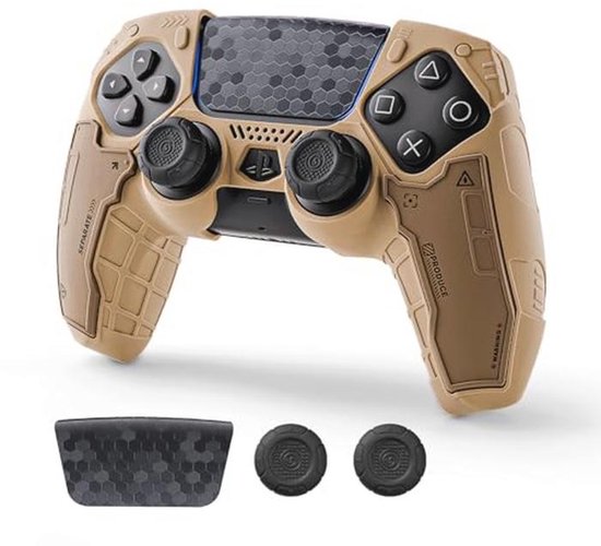 Tactical PS5 Controller Skin Set - Antislip Siliconen Beschermhoes Met Thumb Grips en Stickers - Woestijngeel van Merkloos