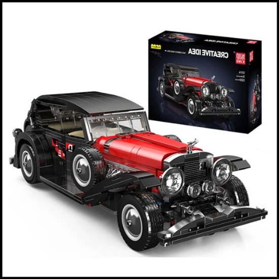 Technisch Autospeelgoed - Rode Vintage Auto Bouwstenen Set - 1308 Stuks - Klassiek Oldtimer Ontwerp - Authentieke Details van Merkloos
