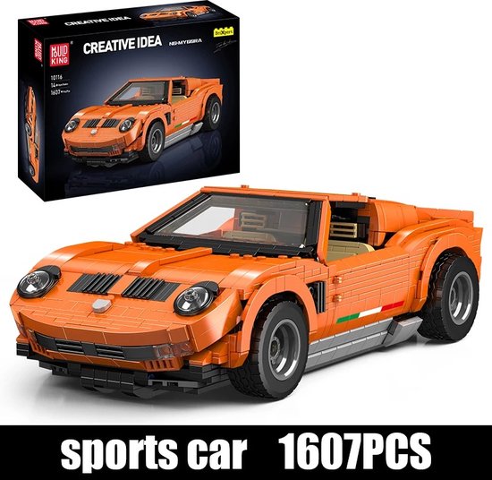 Technische Mira Sportwagen Bouwstenen Set - 1607 Stuks - Oranje Retro Design - Hoge Precisie - Compatibel met Lego van Modbrix
