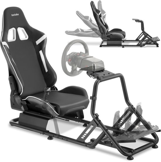 tectake® Racestoel Play - Gamingstoel - Race Cockpit Simulator - Verstelbaar - Compatibel met Logitech, Fanatec en Thrustmaster Race Stuur - Sim Racing - Zwart