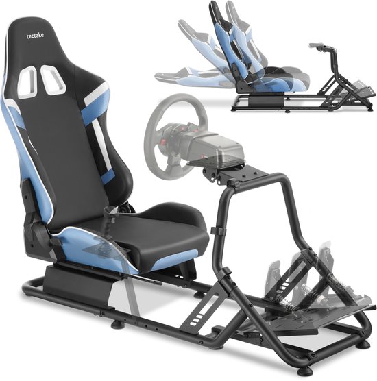 tectake® Racestoel Play - Gamingstoel - Race Cockpit Simulator - Verstelbaar - Compatibel met Logitech, Fenatec en Thrustmaster Race Stuur - Sim Racing - Zwart/Azuur