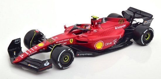 The 1:18 Diecast model of the Ferrari F1-75 Scuderia Ferrari #55 of the 2022 Season. The driver was Carlos Sainz. The manufacturer of the scalemodel is Burago.This model is only online available van Burago