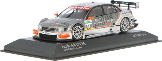 The 1:43 Diecast Modelcar of the Audi A4, Audi Sport Team Joest #14 of the DTM 2005. The driver was C. Abt. The manufacturer of the scalemodel is Minichamps.This model is only available online van Minichamps