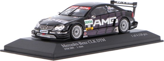The 1:43 Diecast Modelcar of the Mercedes-Benz CLK, Team H.W.A #10 of the DTM 2003. The driver was J. Alesi. The manufacturer of the scalemodel is Minichamps.This model is only available online van Minichamps