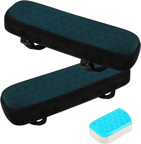 Thijox - Armsteunkussens voor Stoel - 2 Stuks Zwarte Armsteunhoezen - Memory Foam Elleboogkussen met Gelkoelkussen voor Bureau- en Gamingstoel - Drukv