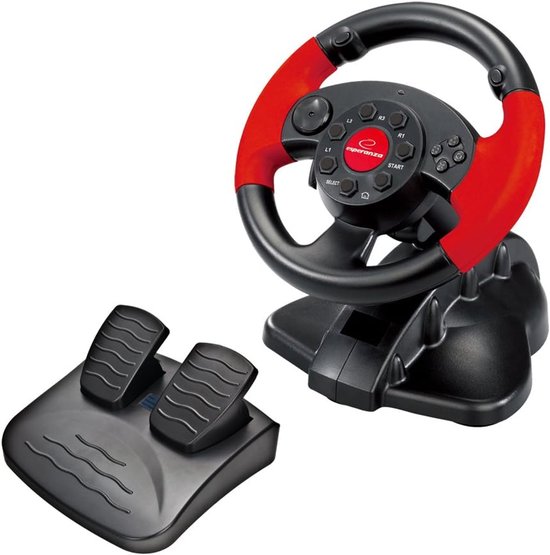 Thijox - Gaming Stuurwiel PC/PSX/PS2/PS3 USB High Octane Zwart/Rood - Inclusief Pedalen en USB Kabel - Perfect voor Racing Games