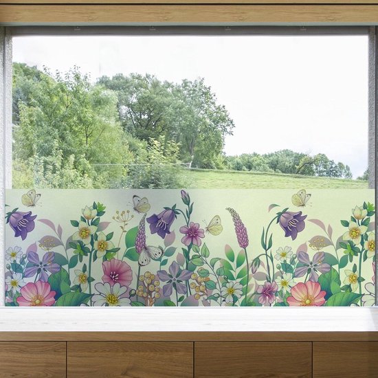 Thuys – Raamfolie Bloemen – Glas in Lood – Vlinders – Kleurrijk Slas in Lood – ‎45cm x 200cm x 0.01cm van Thuys