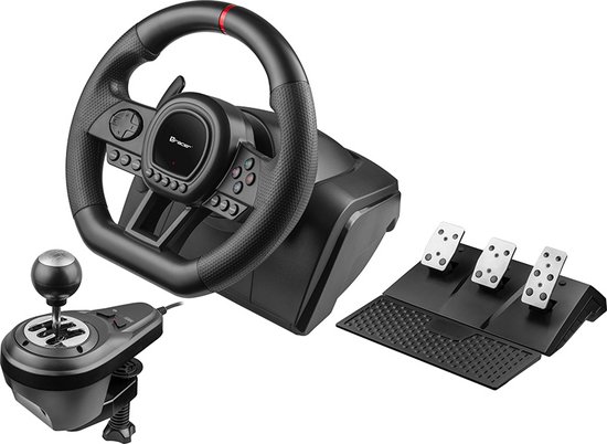 Tracer - gaming racestuur - SimRacer Manual Gearbox 6 in 1 stuur, gaming racestuur met pedalen en versnellingspook, compatibel met PC/PS4/PS3/XONE/X360/SWITCH, stuurhoek van 270 graden, 8 analoge actieknoppen van Tracer