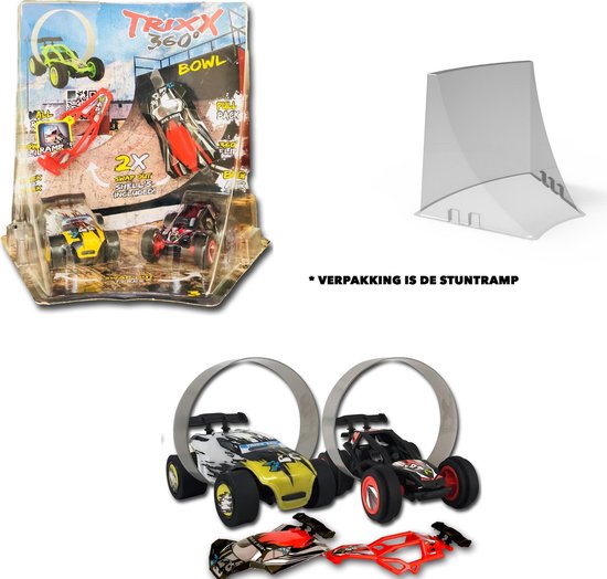 Trixx 360 2 stuntcars (zwart/geel) incl. Stuntramp bocht van Trixx