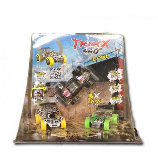 Trixx 360 3 Stuntcars (rood/wit/rood) incl. extra grote Stuntramp van Trixx