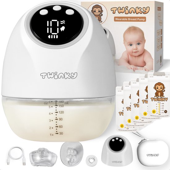 Twinky® Elektrische Borstkolf – Volledige Kolfset Incl. 5x Moedermelk Bewaarzakjes – Handsfree, Geluid- & pijnloos, BPA Vrij - Moedermelk Machine voor Baby’s van Twinky