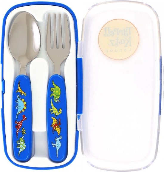 Tyrrell Katz - Dino Dinosaurus kinderbestek in opberg case - blauw van Tyrrell