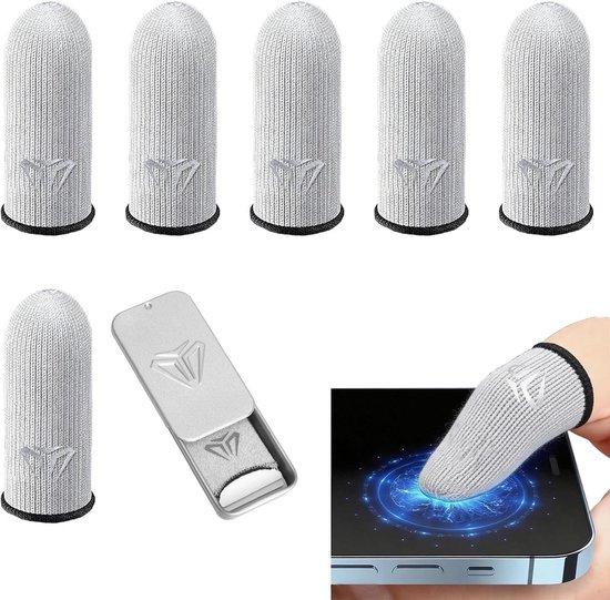 Ultra Dunne Gaming Vinger Mouwen, Zweetbestendig en Ademend, Perfect voor Mobiel Spel, 1 Paar met Metaal Doos, Ideaal voor Gamers en Touchscreen Gebruik