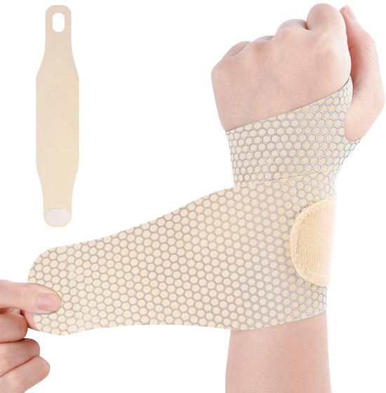 Ultradunne polssteun, peesontsteking, verstelbaar, ademend en licht, elastische polssteun voor gym, artriti, hoeken, tendiniti (Beige)